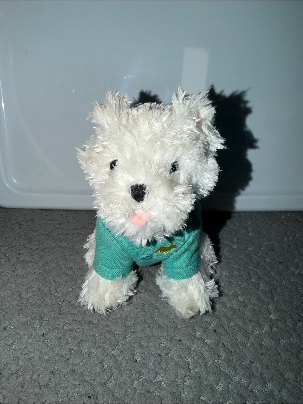 Bath & Body Works White Plush Puppy in Teal Shirt